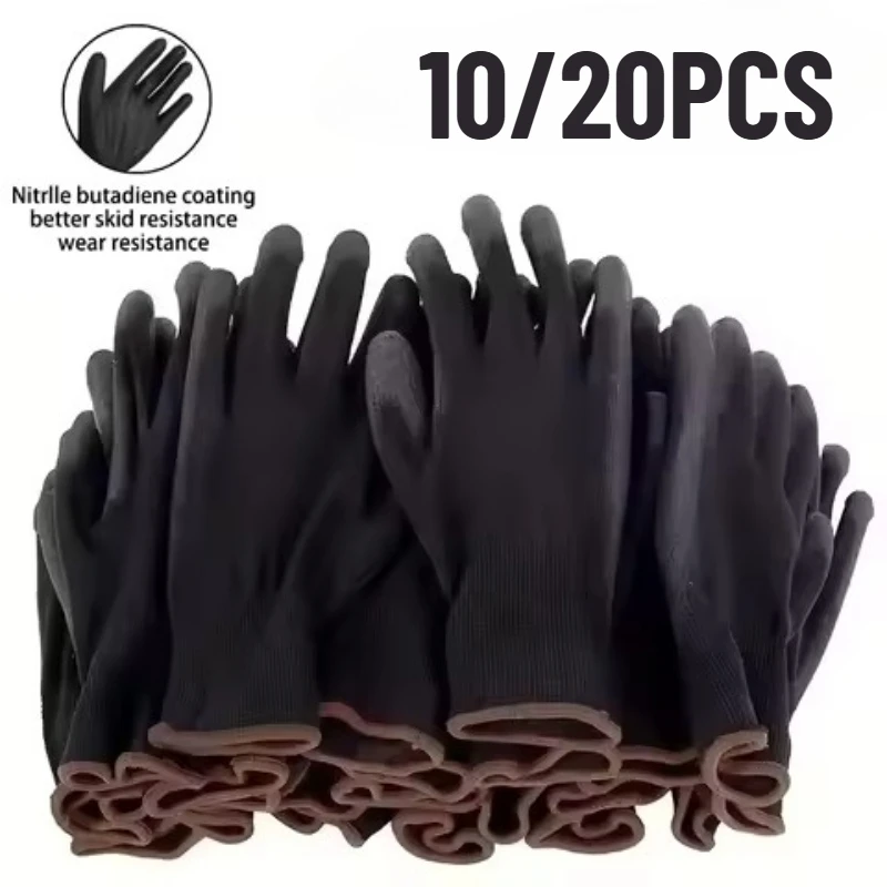 10/20PCS Coating Nylon PU Gloves Safety Work Repair Gloves Palm Coated Gloves Carpenter Repairman Supplies
