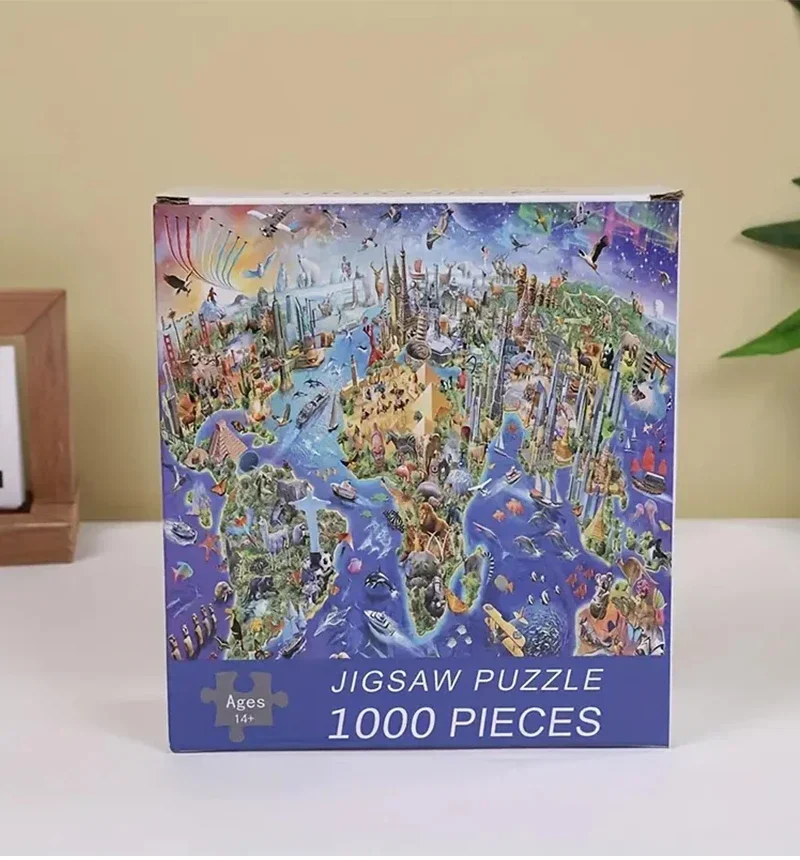 

70cm*50cm 1000pcs World Landmarker Jigsaw Puzzle Adult Stress Relief Beautiful Landscape Painting Puzzle Home Wall Decor