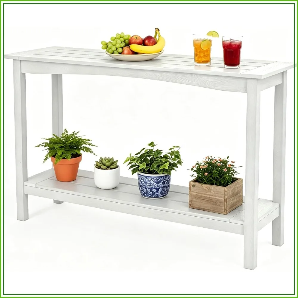 2-Tier HIPS Outdoor Console Table All-Weather, Low Maintenance, Never Rot or Fade