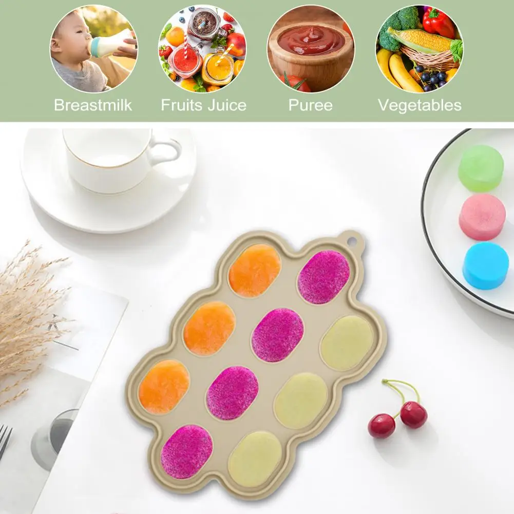 10 Girds Silicone Nibble Tray Toddle Food Freezer Case With Lid Breastmilk Storage Container For Teething Ice Cubes Fruit Purees