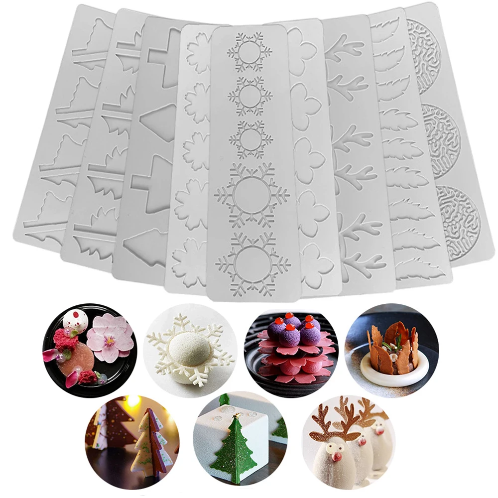 New ChristmasTree & Snowflake & Deer Antler Lace Mat Cake Silicone Mold DIY Chocolate Thin Crisp Cake Decoration Baking Mold