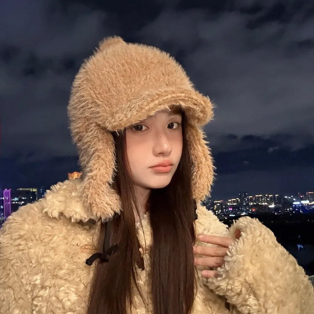 

Korean Style Ear Protection Hat Warm Fluffy Winter Cap Cold Proof Adjustable Hat for Women