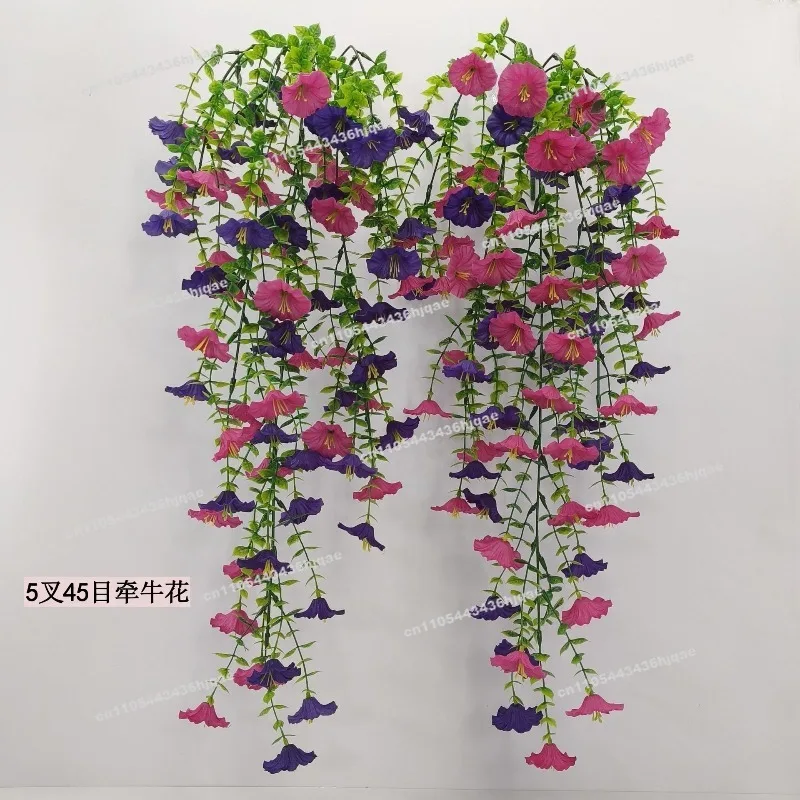 5PCS Simulation Flower Eucalyptus Morning Glory Silk Flower Home Wedding Outdoor Courtyard Wall Hanging Rattan Ceiling