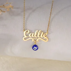 Personalized Custom Name Necklaces Stainless Steel Jewelry Fashion Women Blue Devil's Eye Pendant Necklace Valentine's Day Gifts