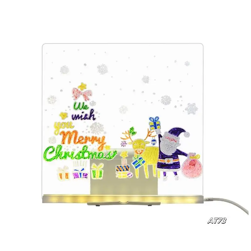 LED発光ドローイングボード ナイトライト付き カラフル7ペン DIY消せるレターメッセージボード 子供誕生日プレゼント 20X20cm