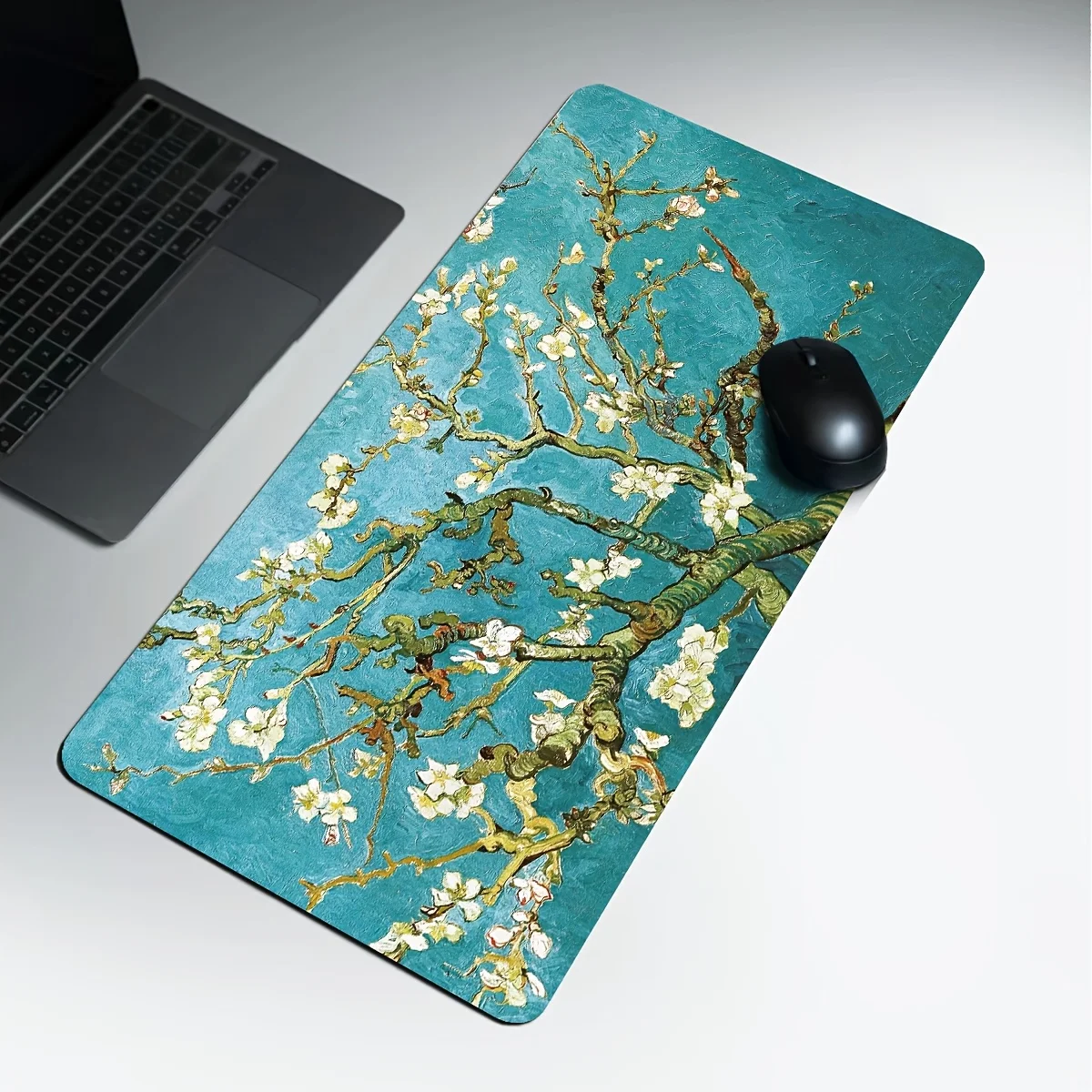 Van Gogh Blooming Apricot Flowers Pattern Gaming Mouse Pad Plush Desk Mat Gaming Mat Laptop Keyboard Use Gaming Rooms Gift