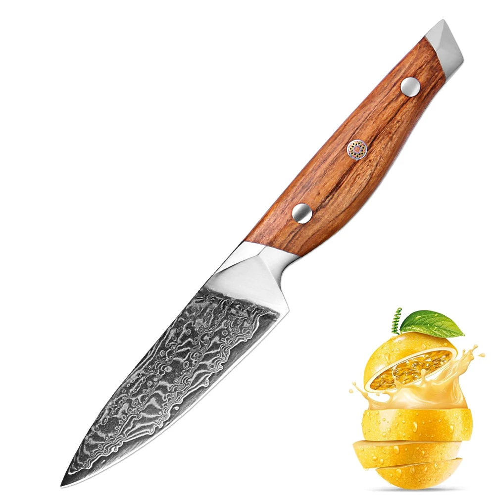 

Professional 3.5 Inch Paring Knife,JapaneseKitchen Chef Petty Peeling Knife Damascus Steel Sharp Fruit Knife Olive Wood Handle