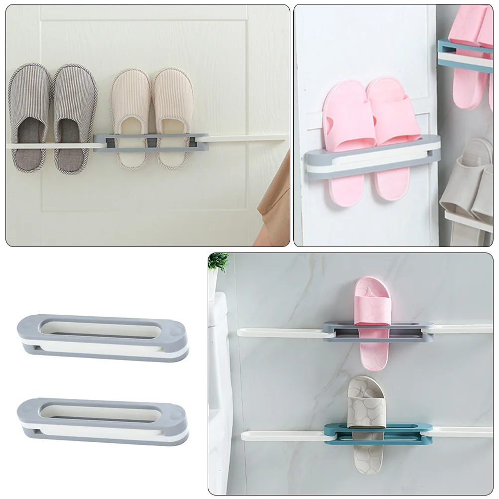 2Pcs Shoe Storage Mounted Slipper Holder Foldable Towel Hanger Bathroom Bedroom Space Saving Organizer