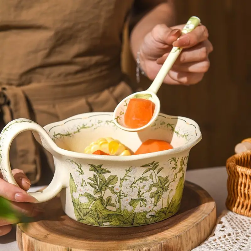

HuaDian een Bell Cerc Bowl Curved Handle Instant Noodles Soup Bowl Single Person Eating Bowl High Aesthetic Value