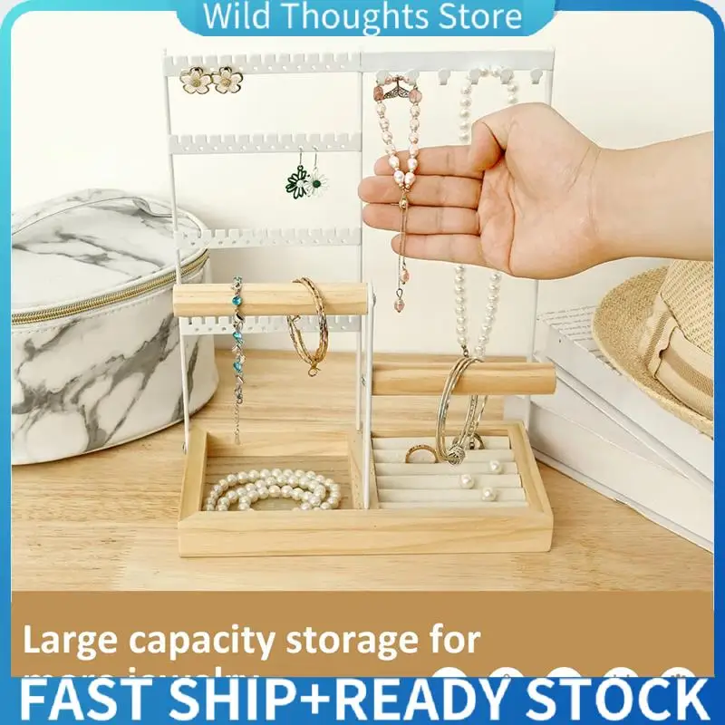 

4 Tier Jewelry Organizer Stand - 48 Holes, 6 Hooks Stable For Earrings, Rings & Bracelets On Dressing Tables Countertops-[Qahk]