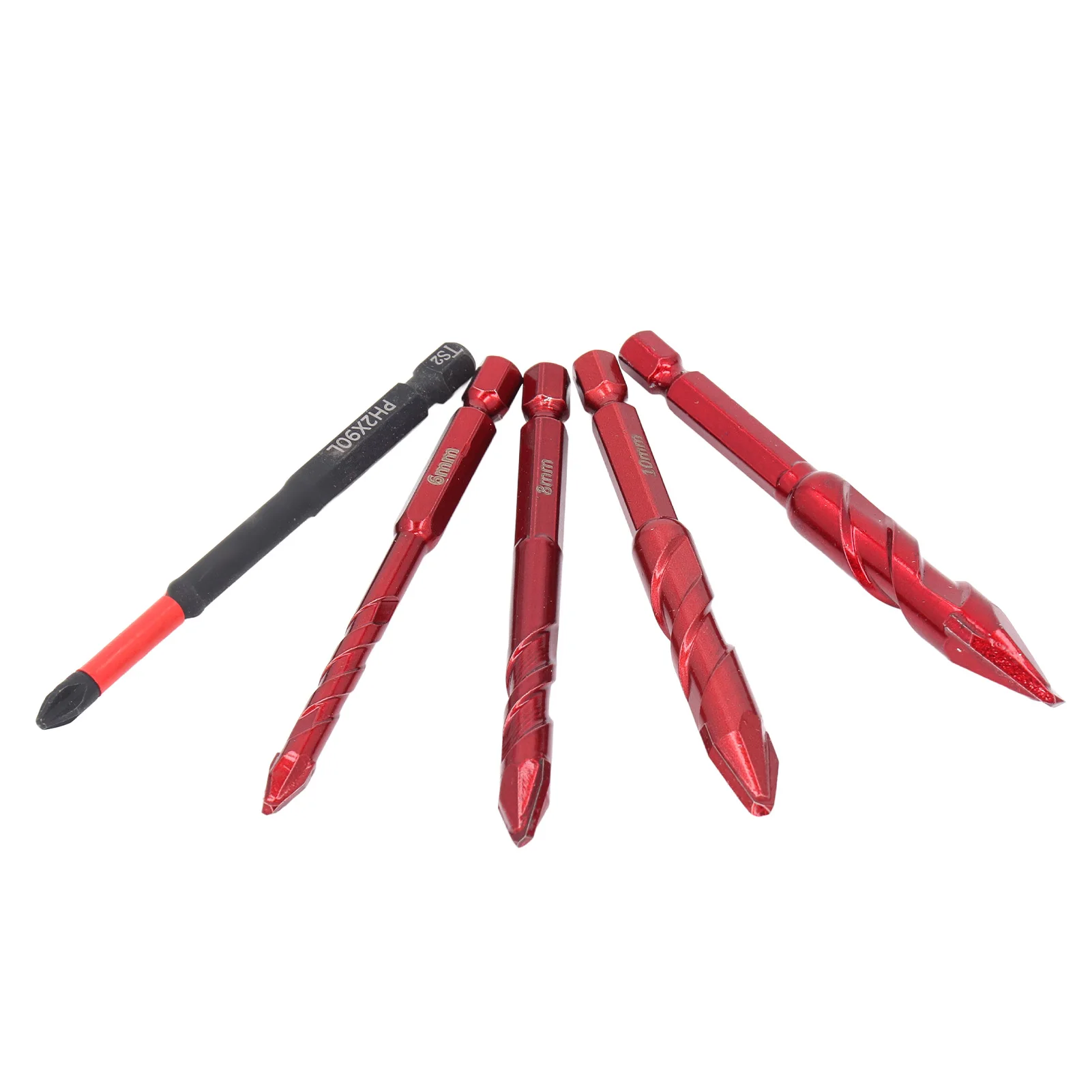 Juego de 5 uds de brocas excéntricas 6, 8, 10, 12mm, vástago hexagonal de 1/4 pulgadas, cabeza oblicua, brocas helicoidales excéntricas con broca PH2