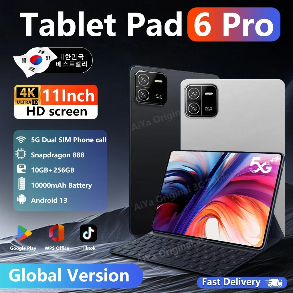 대한민국 2024 글로벌 버전 오리지널 Pad6 Pro HD 4K태블릿 11형 안드로이드 13 12GB + 512GB 고속 실행 5G 듀얼 카드 블루투스 WiFi GPS