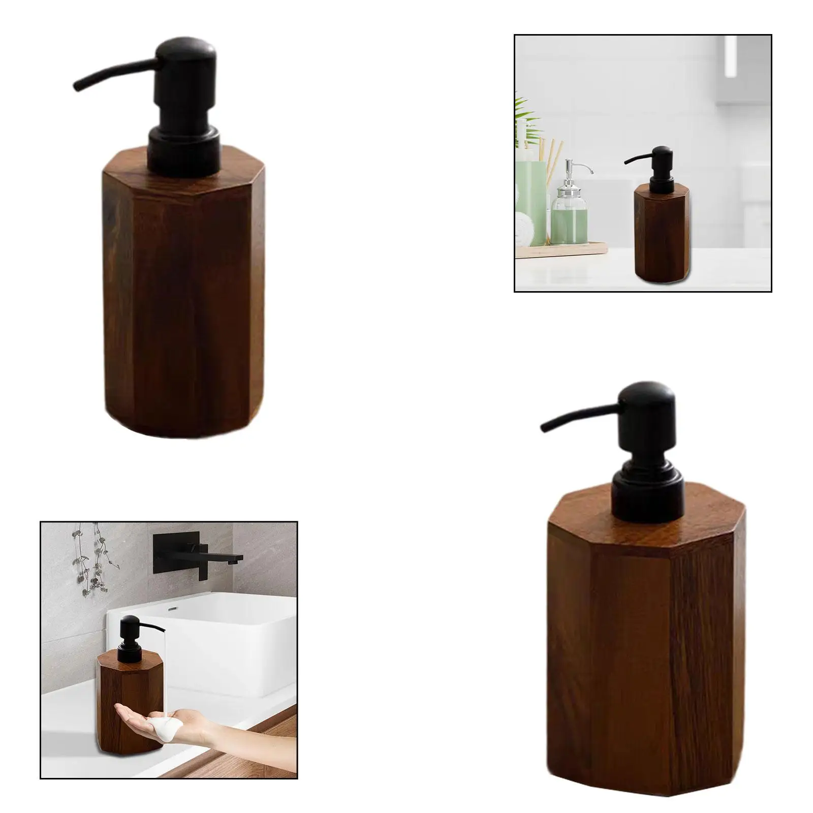 

Soap Dispenser Empty Easily Press Refillable Modern Wooden Simple Style Pump Bottle for Apartment Bathroom Travel Kitchen Hotel