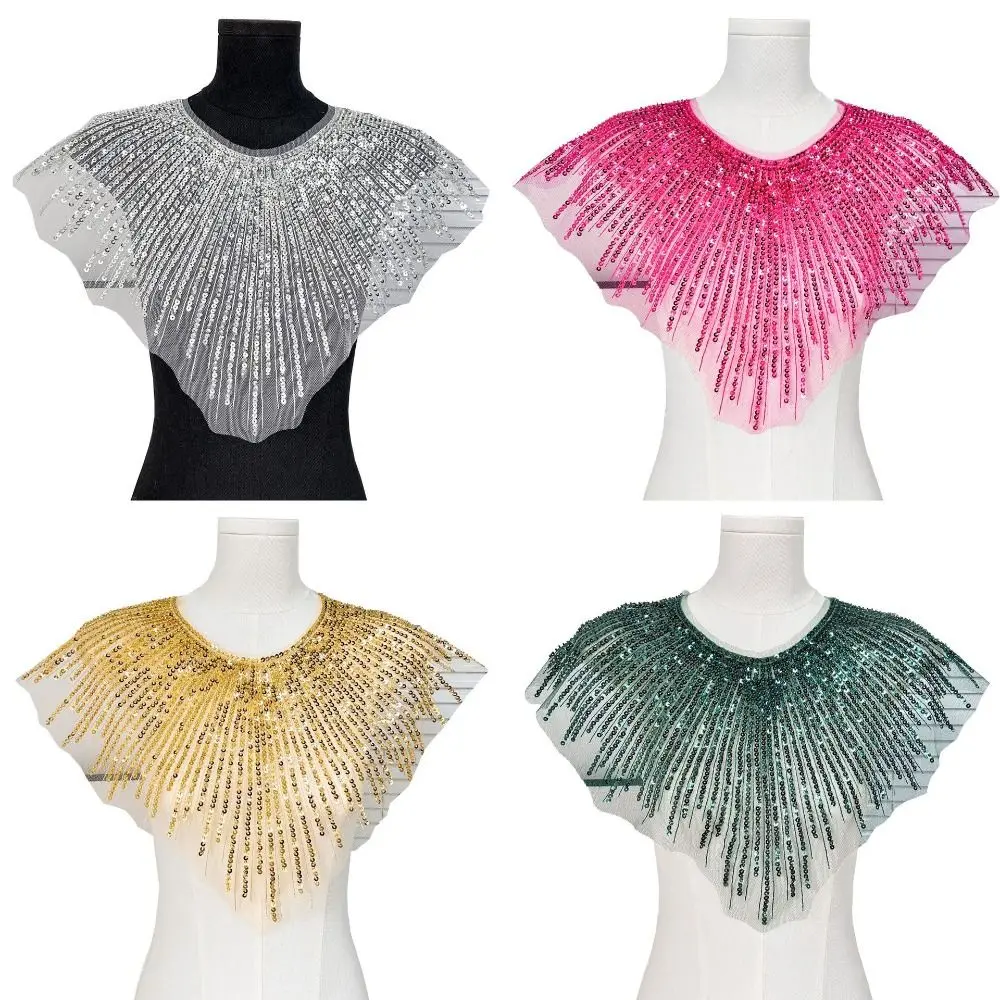 

Elegant Beaded Applique Sequins Lace Collar DIY Craft Exquisite Lace Neckline Shining Neckline Patch Sewing