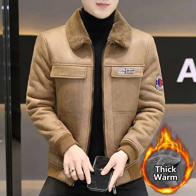 Plush And Thickened Fur Integrated Granular Plush Cotton Jacket Men's Gilded Suede Air Force Flight Jacket Mens Wool Trench Coat