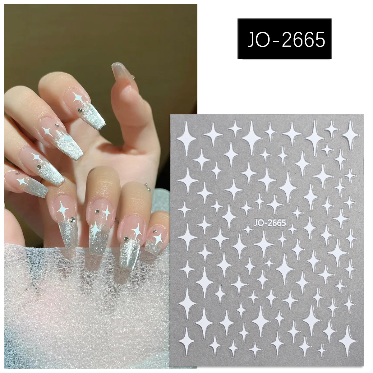 4/8 Sheets 3D Star Nail Art Stickers Black White Gold Embossed Sparkle Nail Decals Shiny Star Nail Stickers for Women DIY Nails