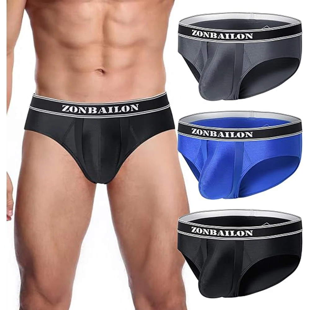 

ZONBAILON мужские выпуклые трусы, увеличивающие выпуклость, нижнее белье из ледяного шелка, чехол с мячом и поддерживающим ремешком, шелковистое гладкое сексуальное бикини