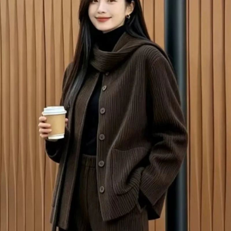 Miyake Pleated Jacket Women 2026 Winter Thick Material Scarf Coat Single Row Multi-Button Versatile Casual Elegant Women's Coat