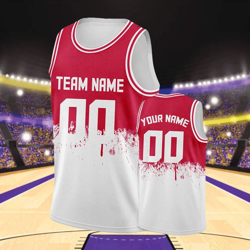 Custom Basketball Jersey Red White Printed Personalized Team Name Number Logo Men's Sleeveless Shirt Kids Youth Women Fans Gift