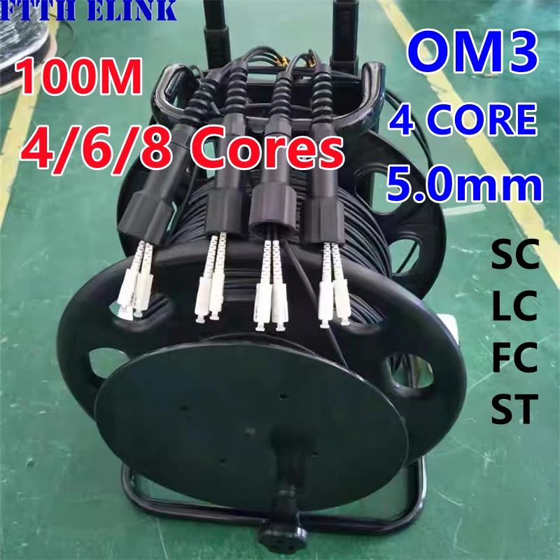 

100m 4/6/8 core OM3 TPU Armored fiber patch cord 5mm with PCD235 drum 4C 6C 8C SC LC FC ST optical jumper outdoor 4 6 8 fiber