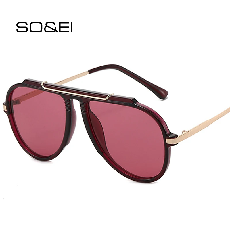 SO&EI Neue Übergroße Piloten-Sonnenbrille für Damen Vintage Farbverlauf UV400 Herren Trendige Sonnenbrillen