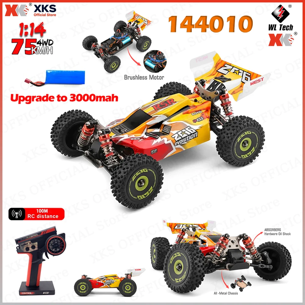 WLtoys XKS 144010 RC Car 1/14 75Km/H High Speed 4WD Drive Off-Road Brushless Motor Metal 2.4G Transmitter RC Car 144001 Upgraded
