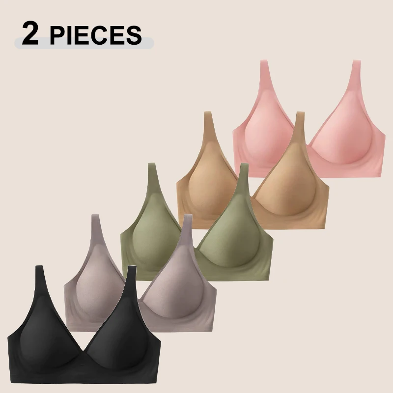 FINETOO 2Pcs/Set Women Traceless Brassiere Sexy Wireless Padded Bras Soft Comfortable Elastic Bralette Female Intimates Lingerie