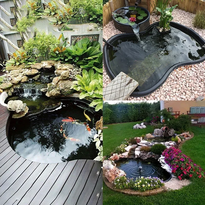 Black outdoor garden courtyard villa fish pool farm accessories preformed fiberglass water koi pond with pump filter