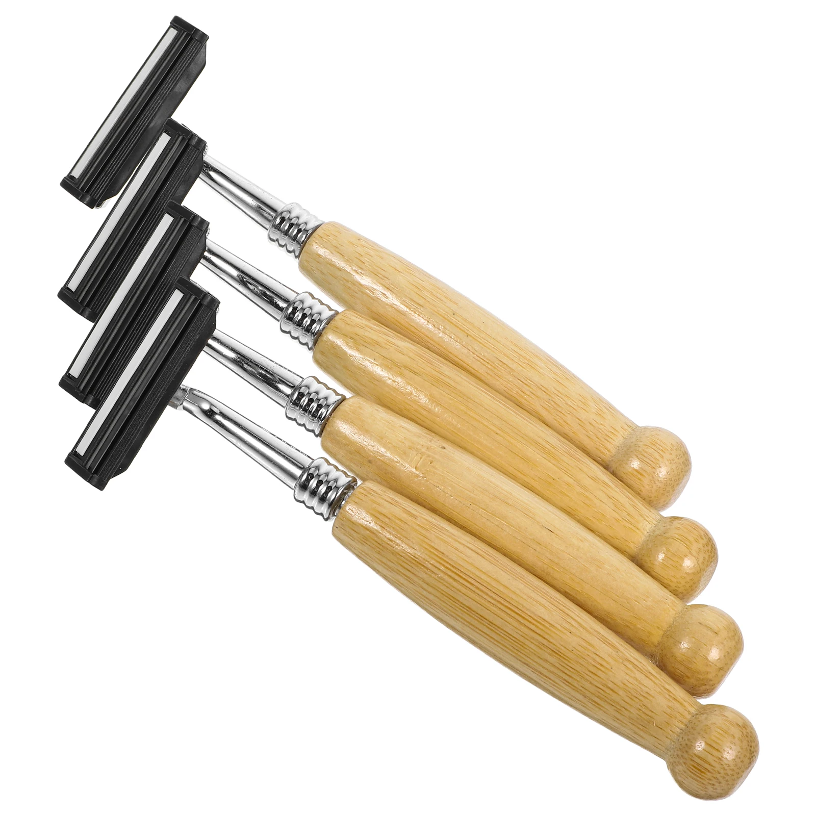 

4 Pcs Bamboo Handle Stainless Steel Razor Shaving Hair Manual Shaver Old Style Body Clipper Smooth Effect Gift Father Son