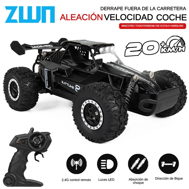 ZWN 1:16 2,4Gh modelo RC coche con luces LED 2WD todoterreno Control remoto vehículo de escalada coches al aire libre juguetes para niños niñas regalos