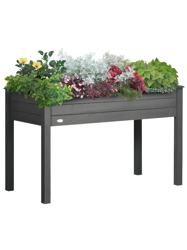 

For Outsunny 48" Raised Garden Bed Elevated Wooden Planter Box with Holes for Vegetables Herb Flowers Dark Gray