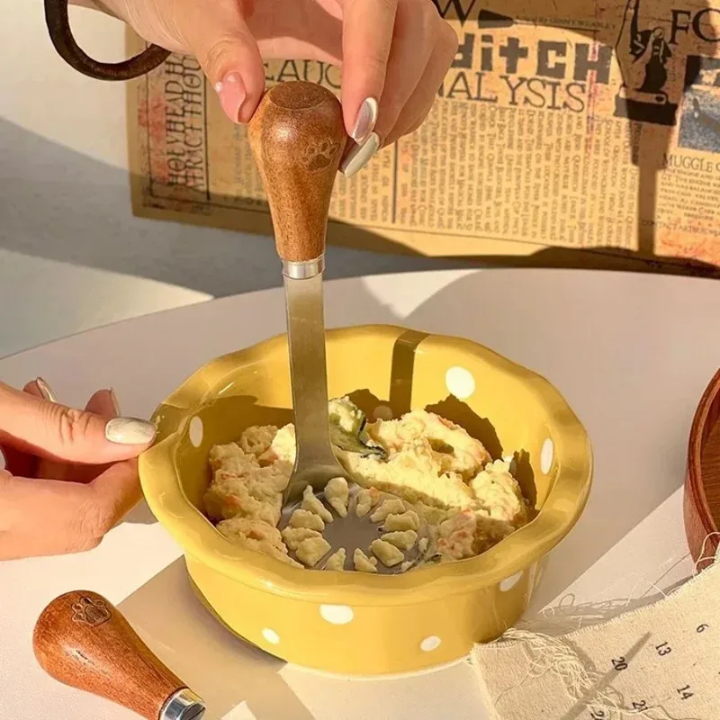 

Stainless Steel Potato Masher with Wood Handle - Pumpkin Banana Puree Press Kitchen Food Crusher Tool