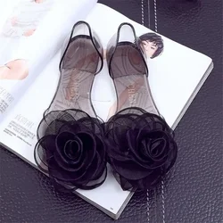 No Heel Beach Transparent Summer 2025 Jelly Sandals for Women Footwear Outdoor Bow Ladies Shoes Flat Rubber Crystal F Shoe Korea