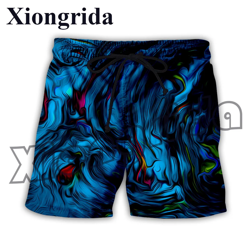 Calções com estampa 3D linha masculina, gráficos abstratos, calção de cintura alta, streetwear havaiano, moda colorida, calça curta