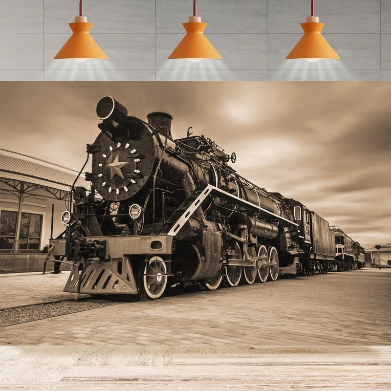 Vintage Steam Locomotive Photography Backdrop Old Train Railway Station Background Train Theme Party Decor Kids Adults Portrait