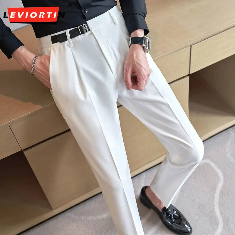 

2024 Spring/Summer New British Light Luxury 9/4 Pants Fashion Casual Western Pants Waist Headband Decoration 9/4 Pants 28-36