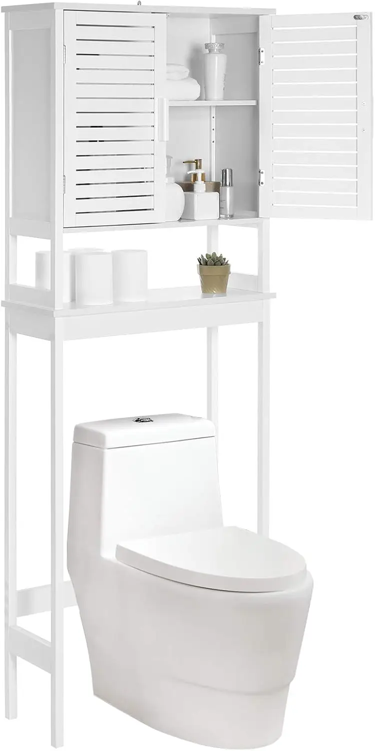 

Over The Toilet Storage Cabinet,Bathroom Cabinet with Adjustable Inside Shelf and Bottom Stabilizer Bar,Space-Saving Toilet Rack