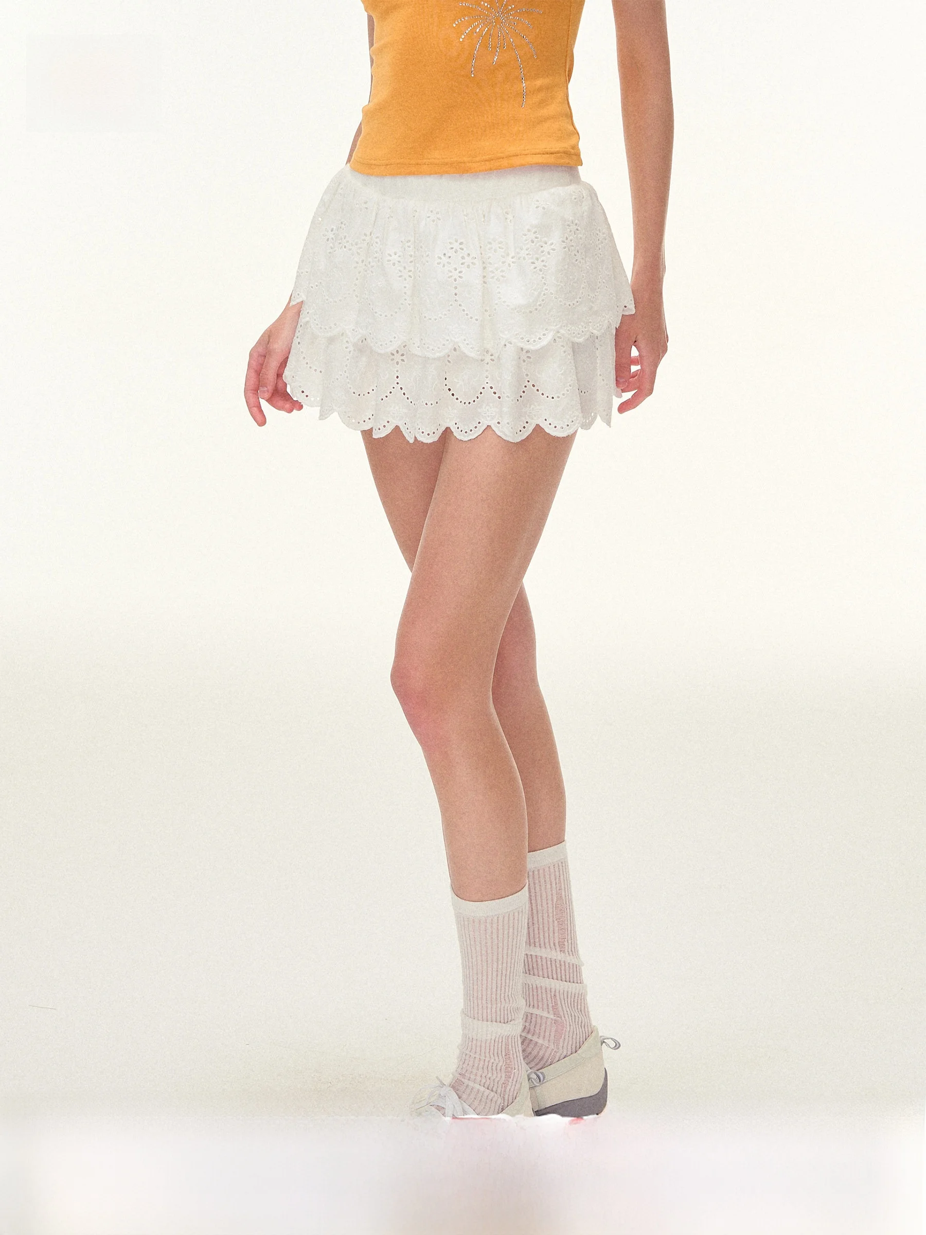 

Юбка FFREEDOM белая кружевная, ажурная, с волнистым краем, непрозрачная, А-силуэт, хлопок, повседневная, с высокой талией