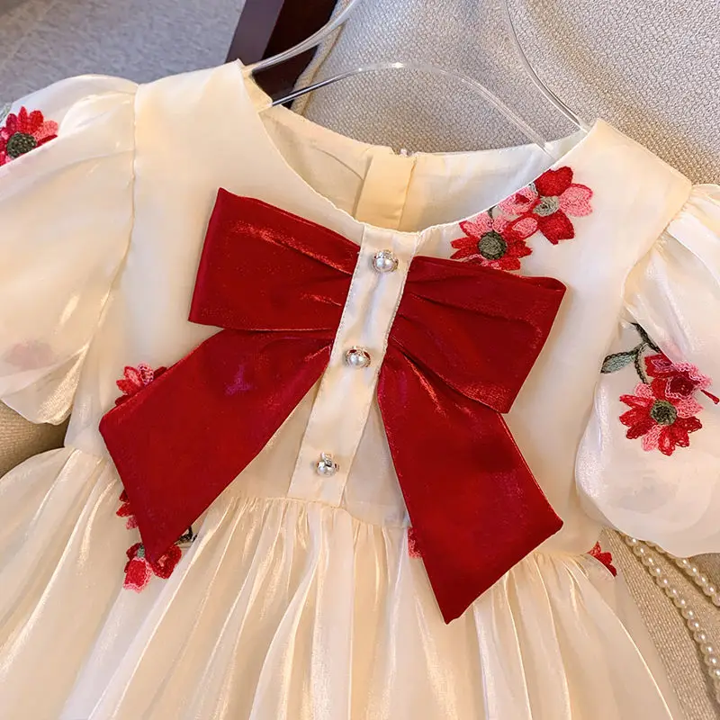 Vestido infantil princesa de verão, Brocado novo bordado de Muyun, Vestido de aniversário para meninas, bebê, verão