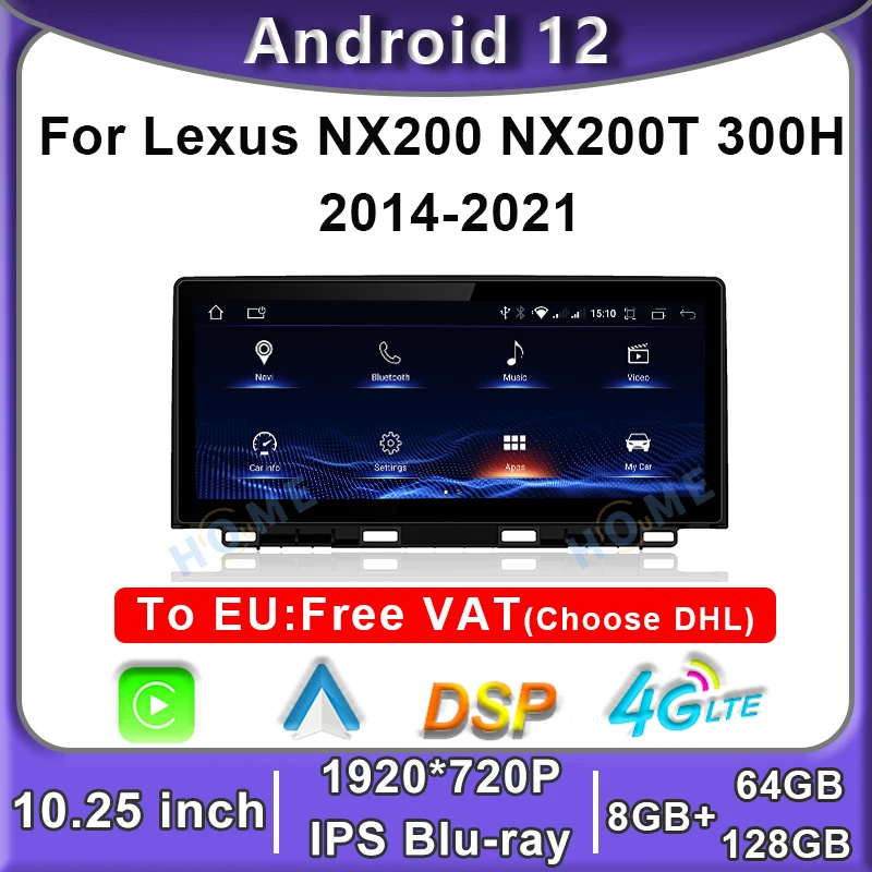 Android 12 8+128G Car Radio GPS Navigation For Lexus NX NX200 NX200T 300h 2014 - 2021 Multimedia Player CarPlay Autoradio Stereo