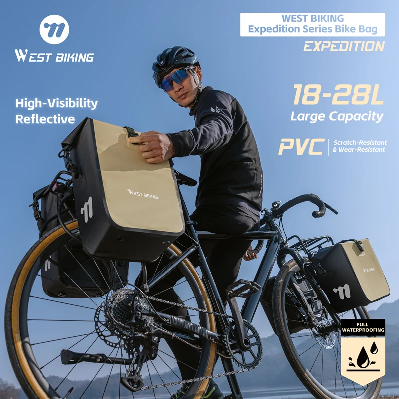 WEST BIKING Vollständig Wasserdichte Gepäckträgertasche 18-28L Große Kapazität Fahrrad-Gepäckträgertasche PVC Verschleiß-/Kratzresistente Hintere Fahrradtasche Mit Schnellverschluss