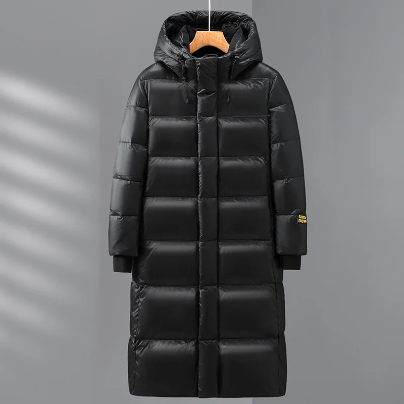 2023 New Winter Black White Goose Down Jacket Hooded Long Warm Coats Men High Quality Gold Overcoat Thermal Parkas Thicken Warm