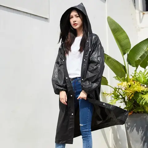 비 일회용 긴 전신 투명 비옷, 두꺼운 스트랩 입, 성인 비옷