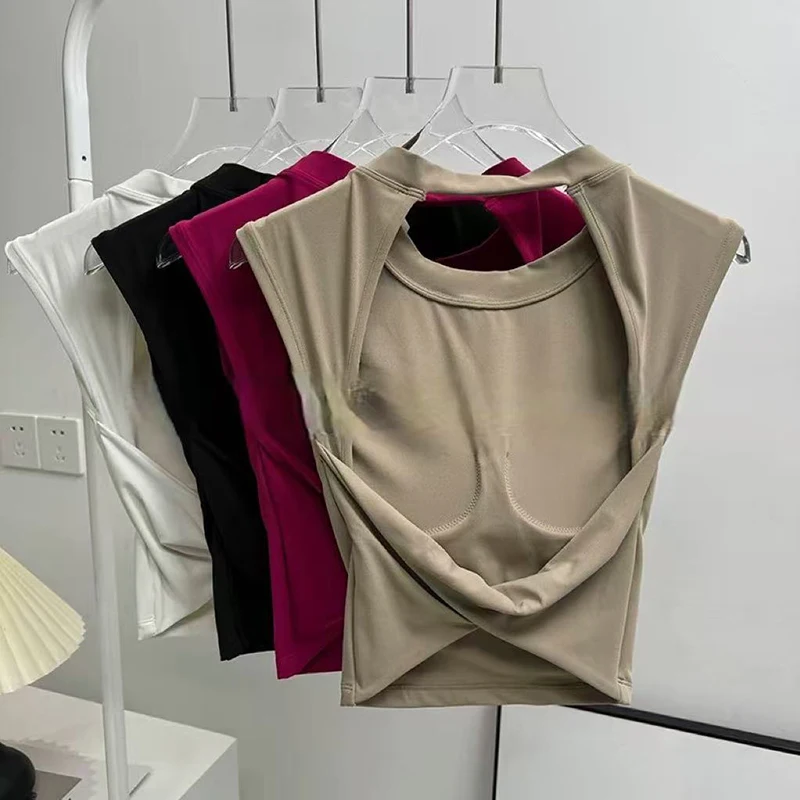 Sexy Short Backless Fixed Chest Pad Sports T-shirt Vest Women's Tight Fitting Quick Drying Slimming Yoga Suit Top Clothing