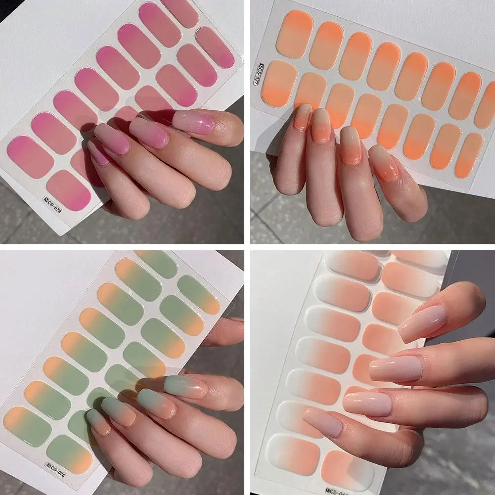 Semi-cured Gel Nail Stickers Solid Color Nail Semi-baked Tips No Need UV Lamp Cured Fast Gel Nail Decal ﻿1 Sheet