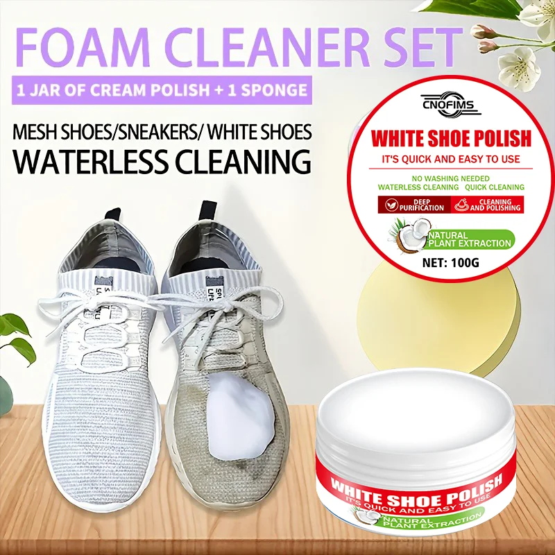 White Shoe Polish Cream with Sponge, Quickly Restores the Color of Sneakers and PU Leather, Providing Long-Lasting Care and Rest