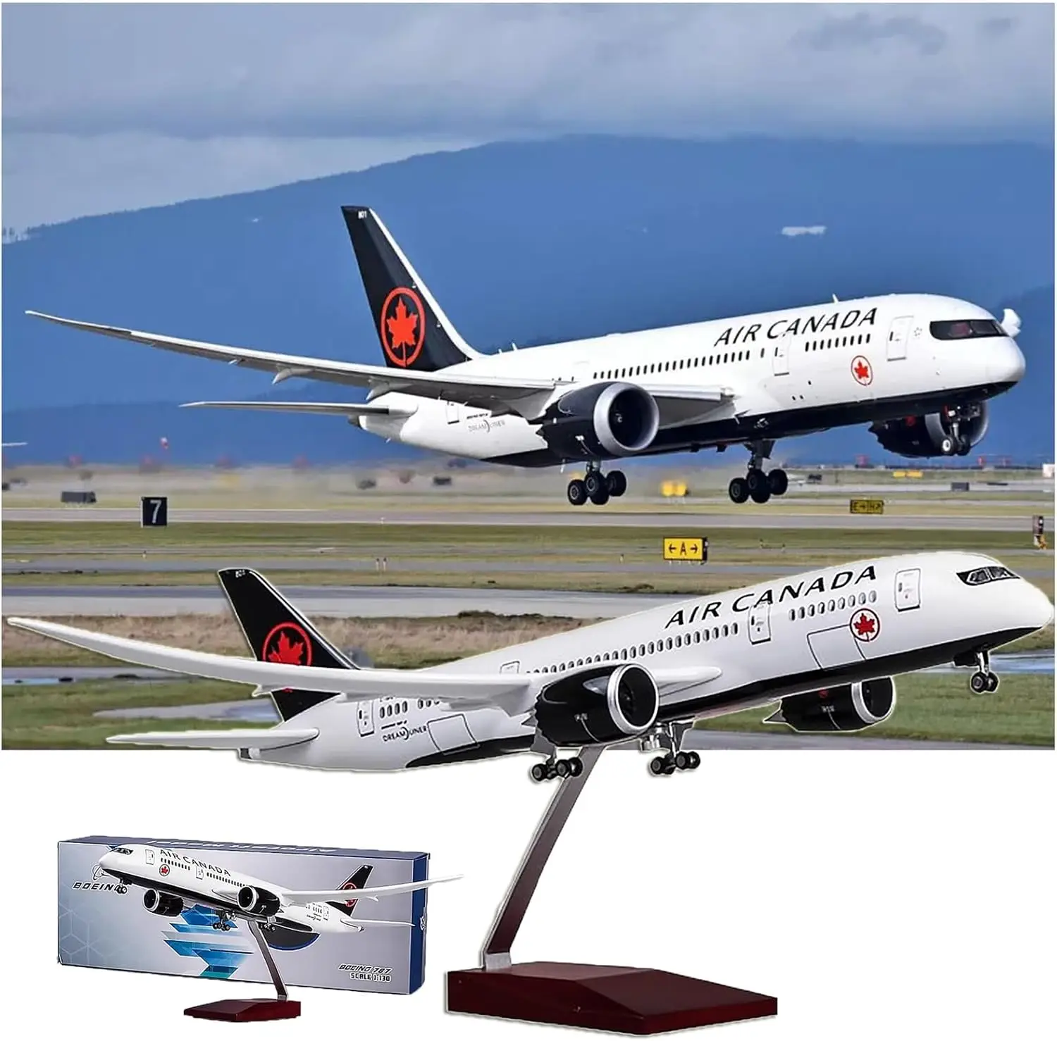 1:130 Newly Painted Air Canada B787 Aircraft Model Diecast Resin Airlines Model Wheel LED Light for Decoration Gift