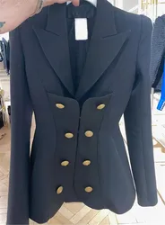 Blazer de manga larga con cuello con muescas y doble botonadura para mujer, Chaqueta de traje ajustada informal para oficina, moda de otoño e invierno, Y4783