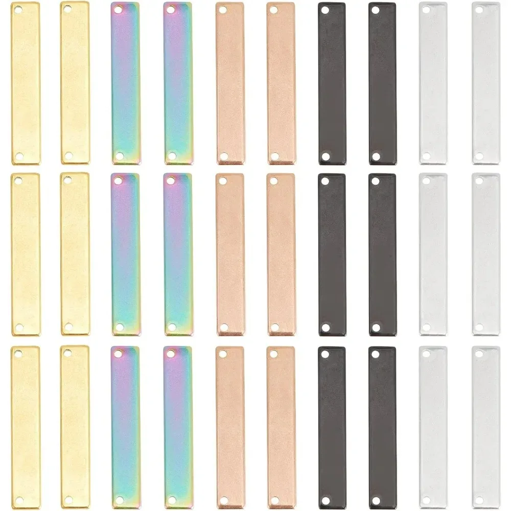 

40 шт., 5 цветов, подвески-коннекторы, подвеска из нержавеющей стали 304, штамповка, пустая бирка, подвески, прямоугольный разъем с 2 отверстиями, орнамент