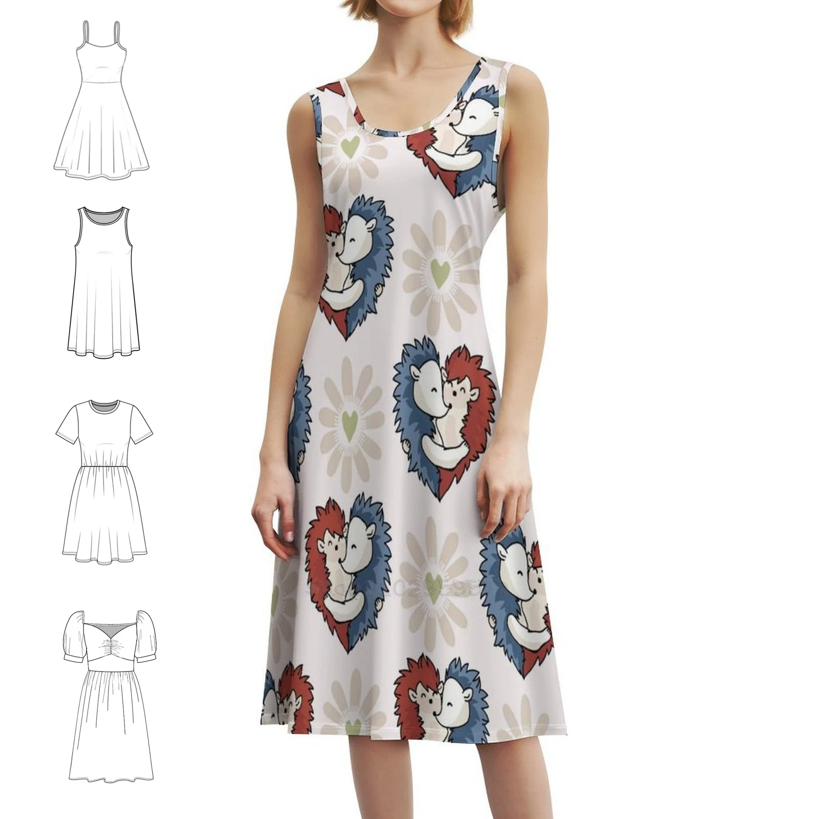 

Векторный милый ежик, объятия сердечек. Бесшовное повторное шикарное платье в стиле бохо, элегантное модное пляжное свадебное платье с животными